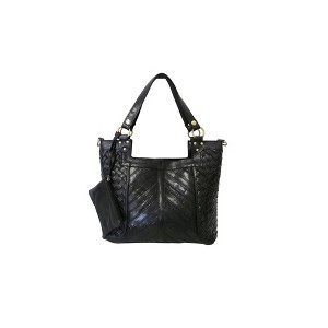 AmeriLeather Hazelle Black Leather Handbag – Lambskin Shoulder Bag with Woven Panels, Zippered Pockets & Bonus Coin Purse, 16" - 1 of 3