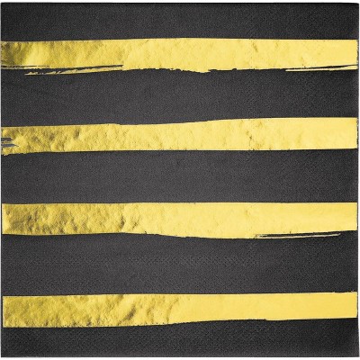 48ct Foil Striped Disposable Napkins Black