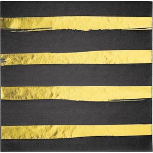 48ct Foil Striped Disposable Napkins Black - 1 of 2