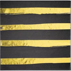 48ct Foil Striped Disposable Napkins Black