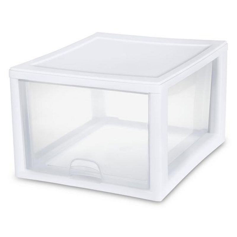 Sterilite 27 Quart Plastic Stackable Storage Container Bin w/Built-in Handles and Removable Lids, Clear Base w/White Frame, 3 of 8