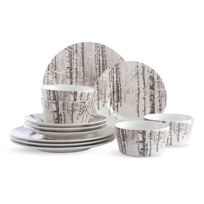 222 Fifth 12pc Snow Forest Dinnerware Set - Gray