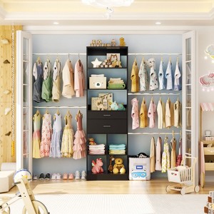 Aheaplus Closet Organizer with 2 Wooden Drawers, Walk-in Closet System with 5 Hang Rods & shelves - 1 of 4