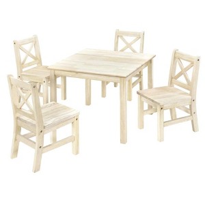 eHemco Solid Hard Wood Kids Table and Chair Set (4 Chairs Included), 5 Piece Set - 1 of 4