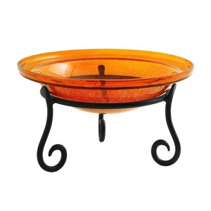 7" Reflective Crackle Glass Birdbath Bowl with Short Stand - Achla Designs: Weather-Resistant & Freestanding - 1 of 3