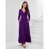 Coolmee Women Spring Fall Maxi Dress Long Sleeve V Neck Casual Flowy Pleated Ruffle Long Dress with Pockets - 3 of 4