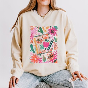 Simply Sage Market Boho Teacher Book Floral Lightweight Garment Dyed Sweatshirt - 1 of 4
