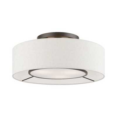 Livex Lighting Ellsworth 3 - Light Semi-Flush Mount in  Brushed Nickel/Shiny White