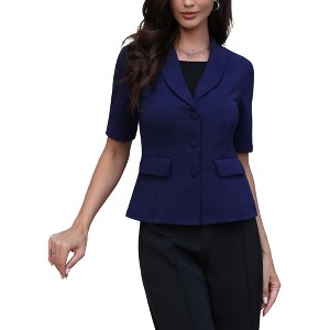 INSPIRE CHIC Women's Shawl Collar Short Sleeve Summer Button Business Casual Office Suit Blazer - 1 of 4