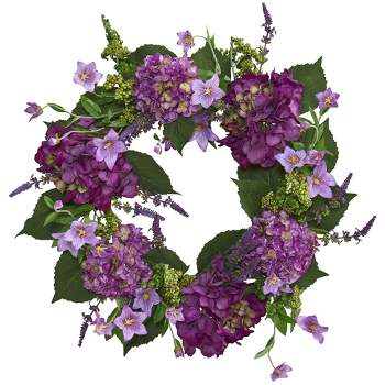 24" Artificial Hydrangea Wreath Purple - Nearly Natural