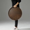 KINWELL Round Black Walnut Wood Serving Tray Ottoman Tray with Handles - 2 of 4