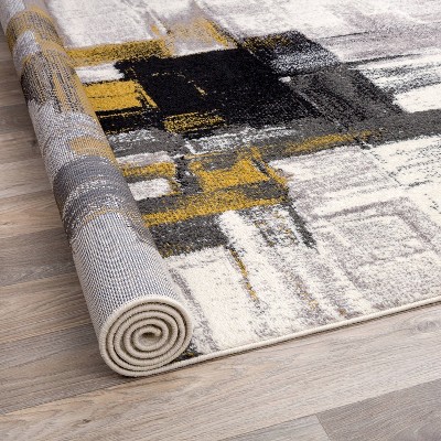 Elegant Gold 2' x 7' Contemporary Abstract Runner Rug