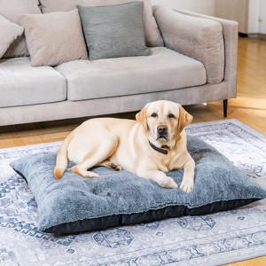 Modern Dog Bed, Soft Faux Fur Fabic Dog Crate Mat with High Density Foam for Large and Medium Dog, Dog Mattress with Anti-Slip Bottom, Gray - 1 of 4