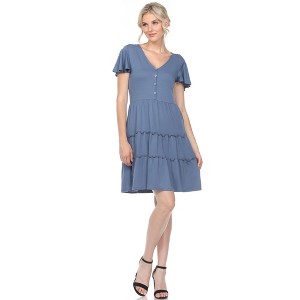Women's Short Sleeve V-neck and Ruffle Sleeve Tiered Dress - White Mark - 1 of 4