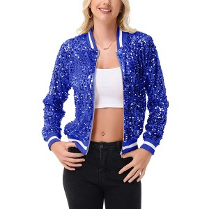 Anna-Kaci Women's Sequin Bomber Jacket with Ribbed Trim and Front Zipper Closure - 1 of 4