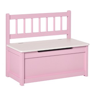 Qaba 2-in-1 Kids Wooden Toy Organizer Chest Storage Box with Seat Bench Cabinet Chunk Cube with Safety Pneumatic Rod - 1 of 4