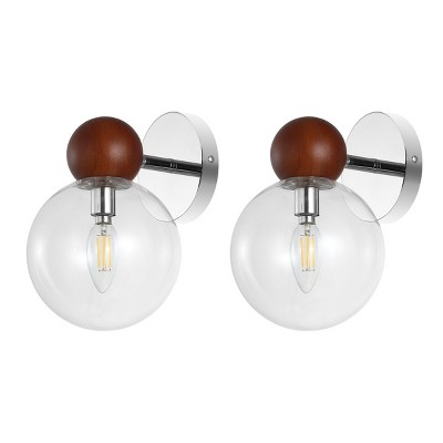 Rio 7" Wall Sconce (Set of 2) - Dark Walnut/Nickel - Safavieh
