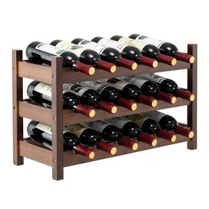 Tangkula 3 Tier 18 Bottle Wine Storage Cabinet Shelf Bamboo Wine Rack for Wine Lovers - 1 of 4