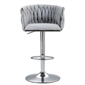 COWLOWN Set of 2 Swivel Bar Stools, Adjustable Height Counter Stools with Woven Back, Silver Chrome Base & Footrest - 1 of 4