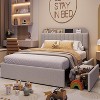 Bed Frame with Storage Headboard, Girls Bed Frame with 2 Drawers, Boucle Upholstered Platform Bed with Bookcase - 3 of 4