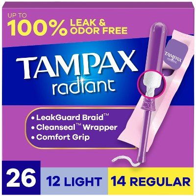 Tampax Radiant Duo-Pack Light/Regular Absorbency Unscented Tampons - 26ct