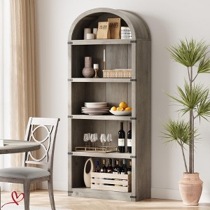 5 Shelf Arched Bookshelf Bookcase Tall Bookcase Farmhouse Display Storage Rack Wooden Bookshelves - 1 of 4