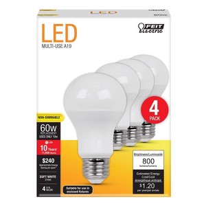 Feit Electric A19 E26 (Medium) LED Bulb Soft White 60 Watt Equivalence 4 pk - 1 of 1