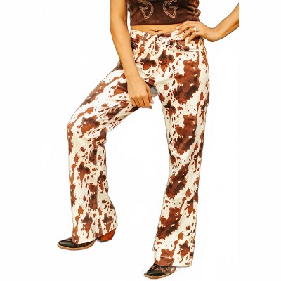 Women's Cow Print Tummy Control Wide Leg Jeans - Lucky