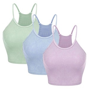 NPolar"3-Pack Women's Ribbed Knit Crop Tops Sleeveless Round Neck, Sizes S-XL, Machine Wash"PurpleBlue&Green - 1 of 4