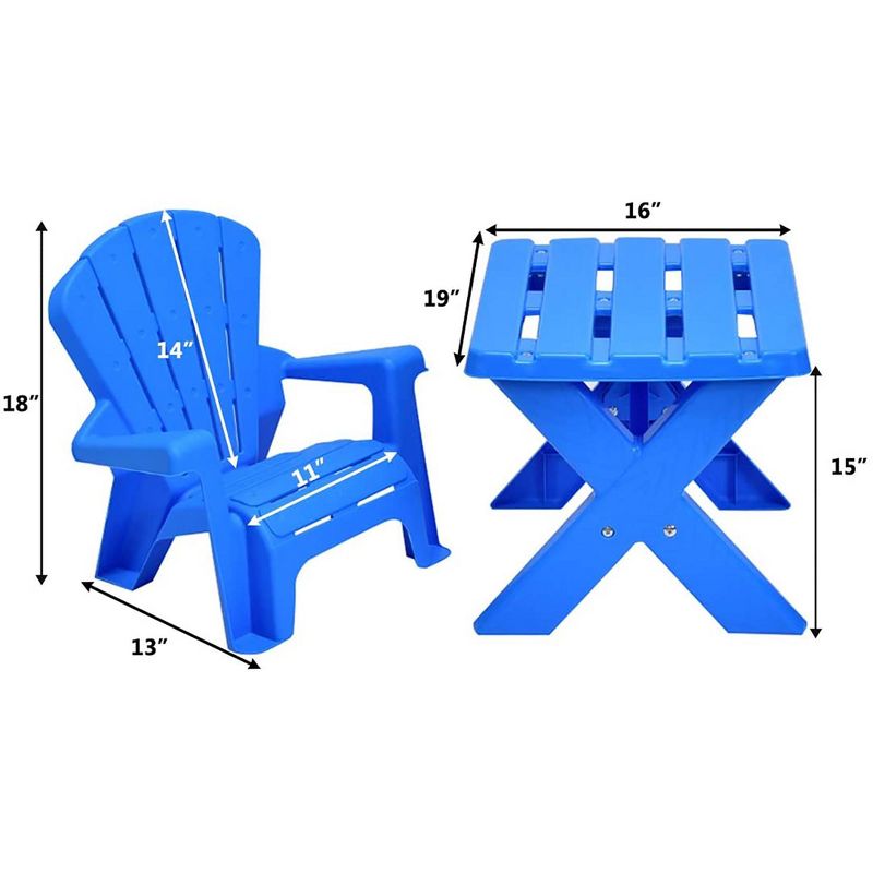 Costway Plastic Children Kids Table & Chair Set 3-Piece Play Furniture In/Outdoor Blue, 3 of 7