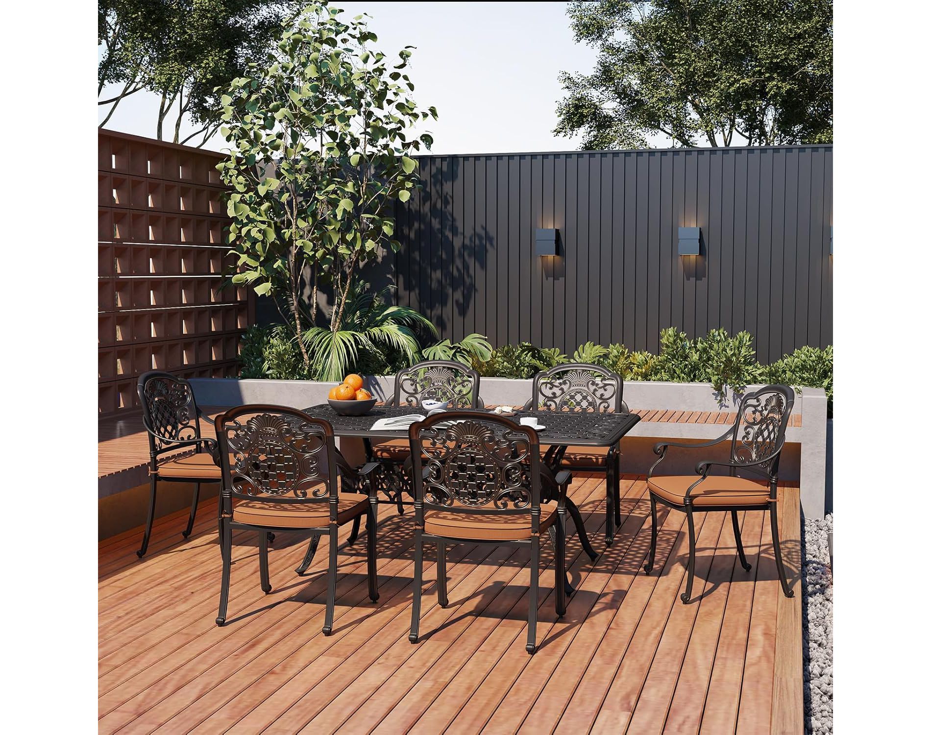 2Pcs Outdoor Stackable Dining Chairs with Cushions, All-Weather Cast Aluminum Patio Bistro Dining Chairs for Garden Deck Backyard , Dark Bronze