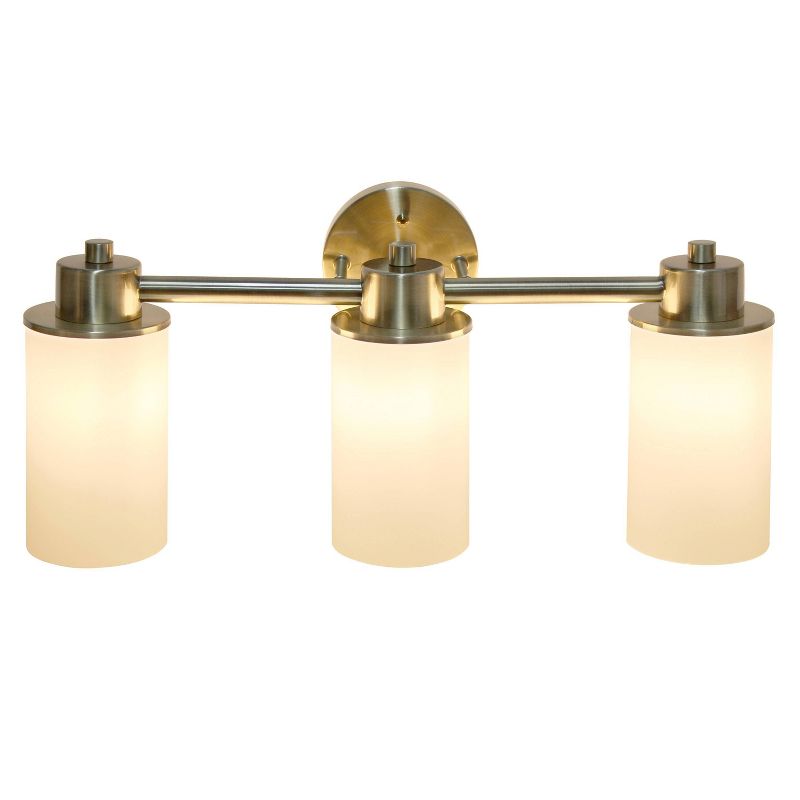 3 Light Metal and Opaque White Glass Shade Vanity Wall Light Fixture with Round Backplate -  Lalia Home, 2 of 10