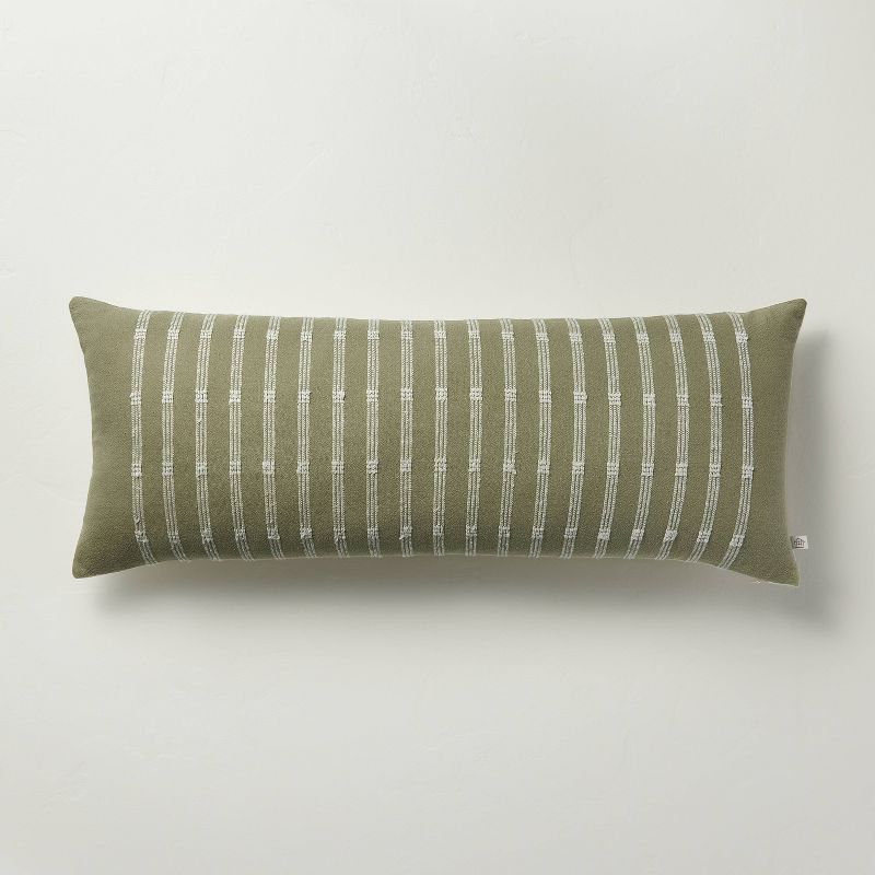 12&#34;x30&#34; Textured Rail Stripe Lumbar Throw Pillow Sage Green/Cream - Hearth &#38; Hand&#8482; with Magnolia, 1 of 8