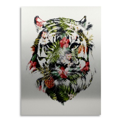 Tropical Tiger Brushed Aluminum Wall Art with Hawaiian Print