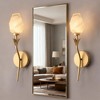 DORESshop 6 in. 1-Light Gold Wireless Dimmable Wall Sconce with Flower Art Glass Shade for Bedroom Living Room, 2-Pack - 2 of 4