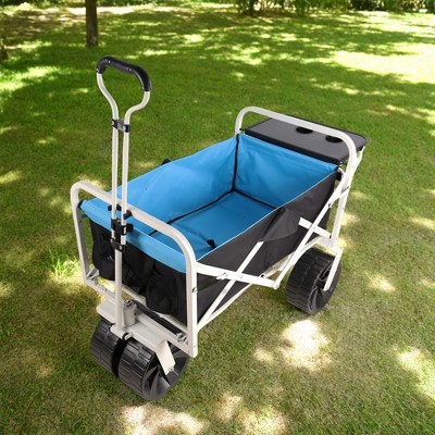 FURNIinspire Wheelbarrows And Lawn Carts Folding Wagon Garden Cart, Multi Function Garden Cart For Carrying, Black And Blue, 47“*20"*43"