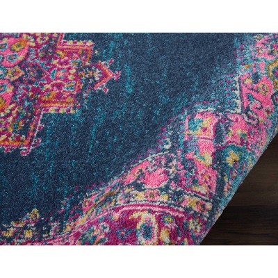 Handmade Blue Floral Synthetic 4' x 6' Reversible Rug