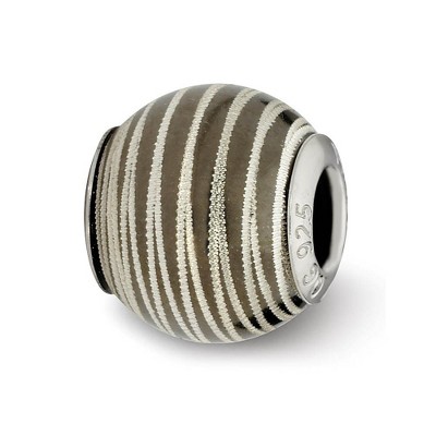 Black Bow Jewelry Sterling Silver Striped Grey Laser Cut Bead Charm