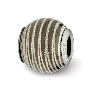 Black Bow Jewelry Sterling Silver Striped Grey Laser Cut Bead Charm - 1 of 3