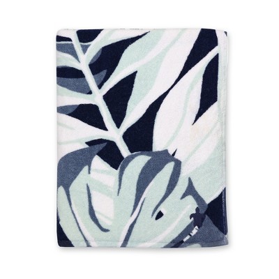 Seakeeper by 1888 Mills Oversized Beach Towel, Blue Bold Palm Print - Cotton and Upcycled Marine Plastic