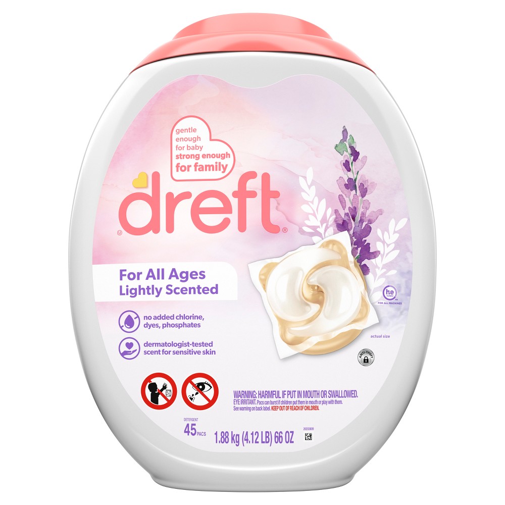 Dreft Lightly Scented HE Compatible Laundry Detergent Soap Pacs - 45ct