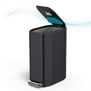 Home Zone Living 13 Gallon Slim Stainless Steel Kitchen Trash Can with CleanAura Odor Control and Soft Close Lid, Black - 1 of 4