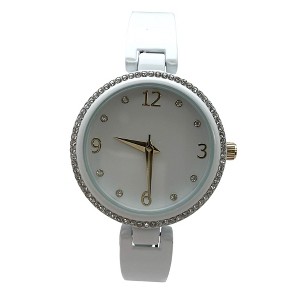 Olivia Pratt Round Face Rhinestone Bezel Soft Bangle Women Watch - 1 of 3
