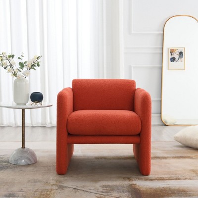 CAVINAS Modern Arm Chair with Wavy Arms,Sitting Chair with High-Density Foam,Plush Teddy Fabric Accent Chair for Living Room,Bedroom,Office