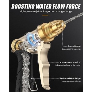 Akoasm Heavy-Duty Metal Garden Hose Nozzle with Adjustable Spray Patterns for Plant Watering, Car Washing & Pet Cleaning-Black - 1 of 4