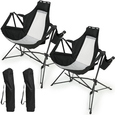 Hammock Camping Chair Set Of 2, Folding Portable Rocking Chair, Aluminum Alloy Adjustable Back Swinging Chair With Pillow Cup Holder-Cuddlewood
