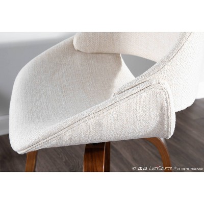 Walnut and Cream Fabric Mid-Century Modern Swivel Counter Stool, Set of 2