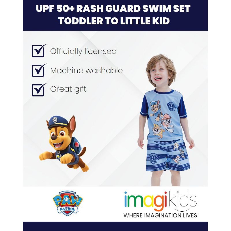 Paw Patrol Rubble Marshall Chase Pullover Rash Guard and Swim Trunks Outfit Set Toddler, 2 of 8