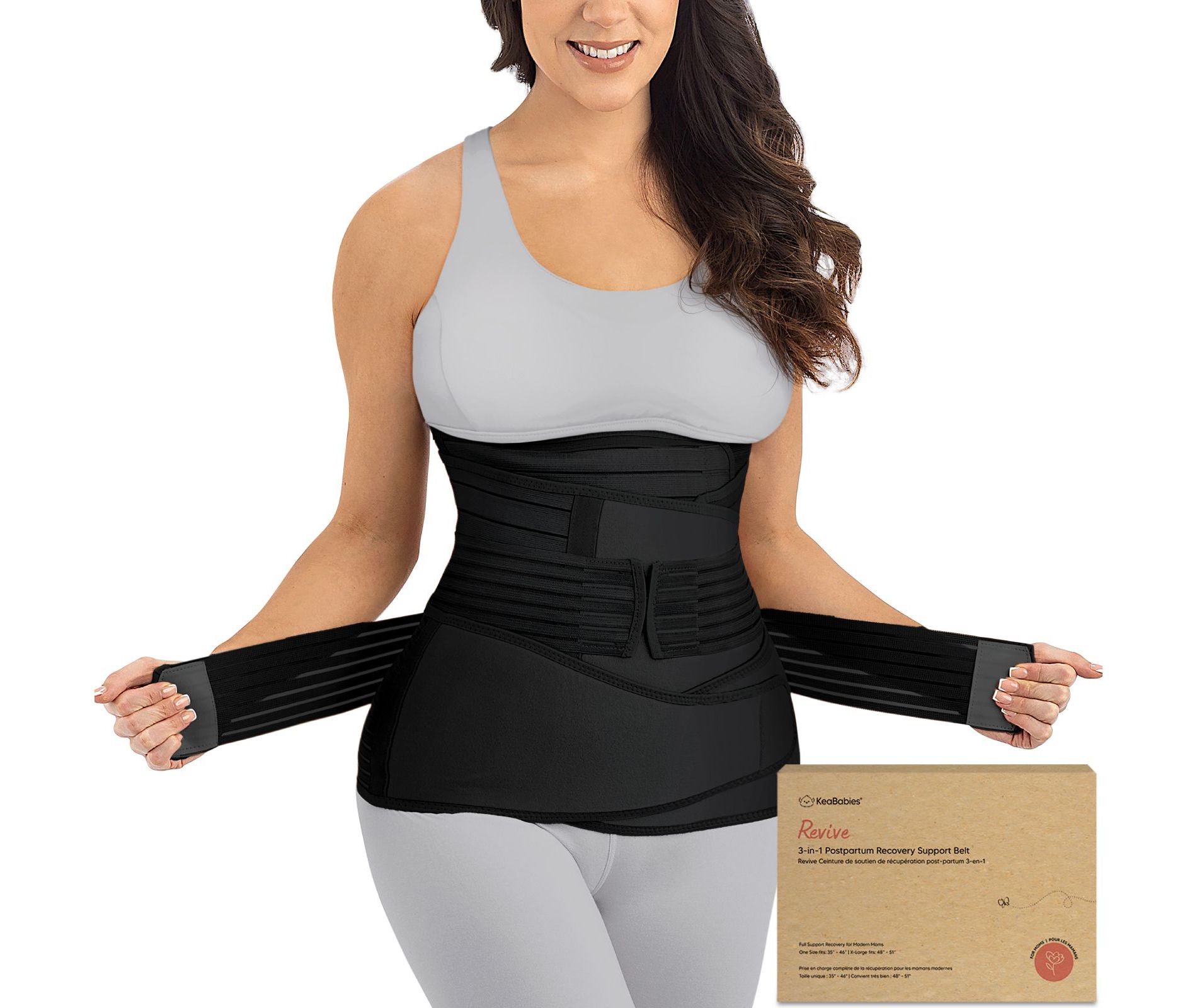 KeaBabies Revive 3 in 1 Postpartum Belly Band, Abdominal Binder Belly Wrap, Post Partum Recovery Waist Binder Shapewear (Midnight Black, X-Large)
