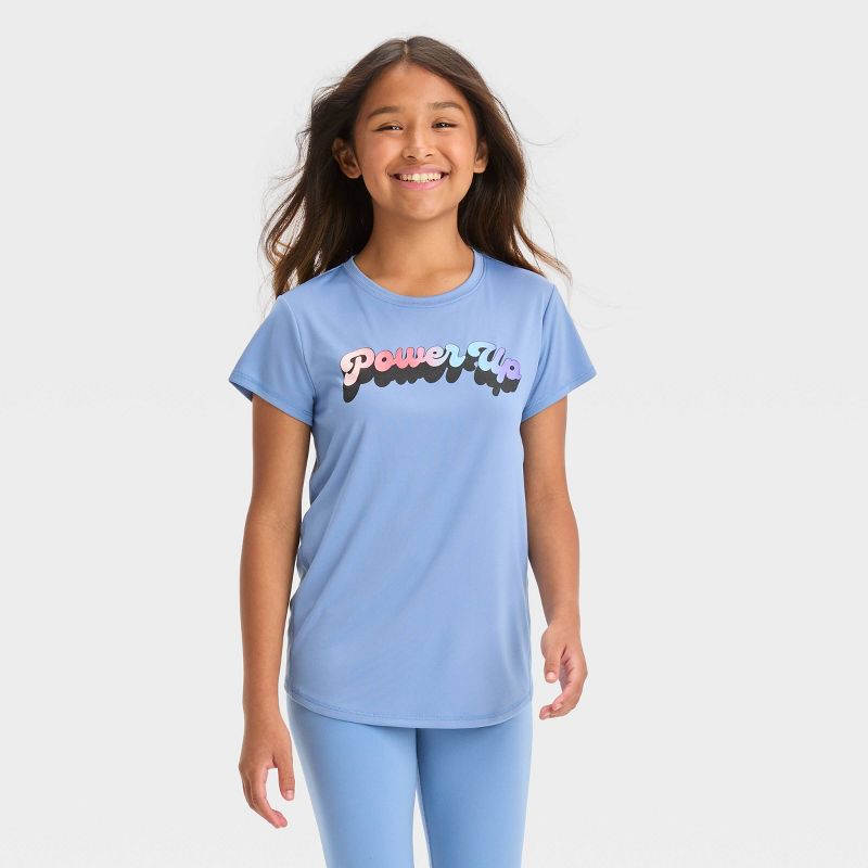 Girls&#39; Short Sleeve &#39;Power Up&#39; Graphic T-Shirt - All In Motion™ Blue, 1 of 4
